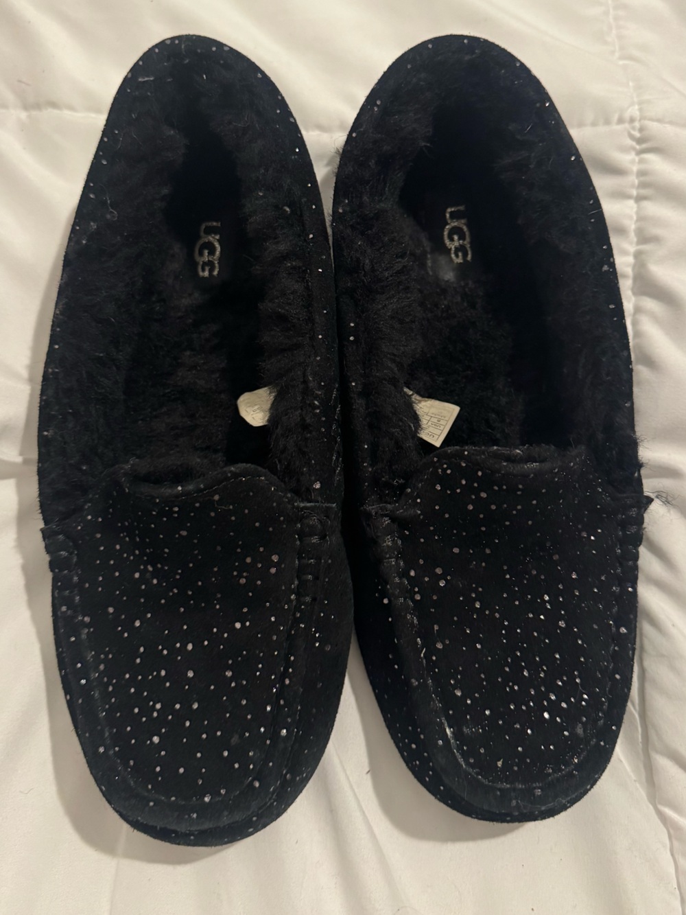 UGG Black Sparkle Shearling Moccasin Slippers